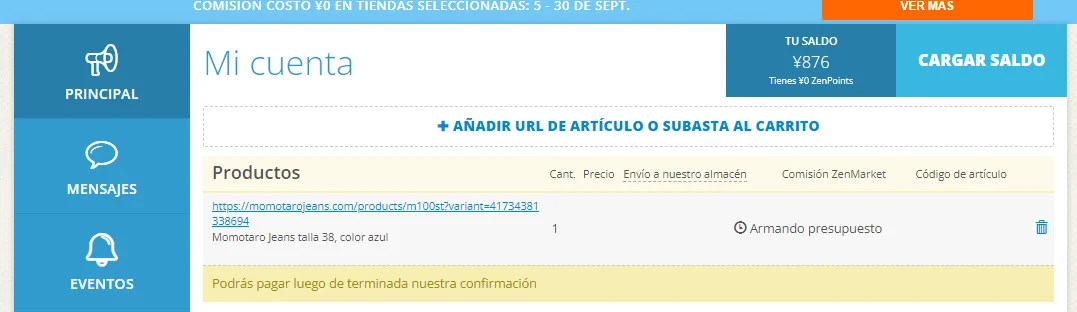 Esperando el presupuesto en ZenMarket