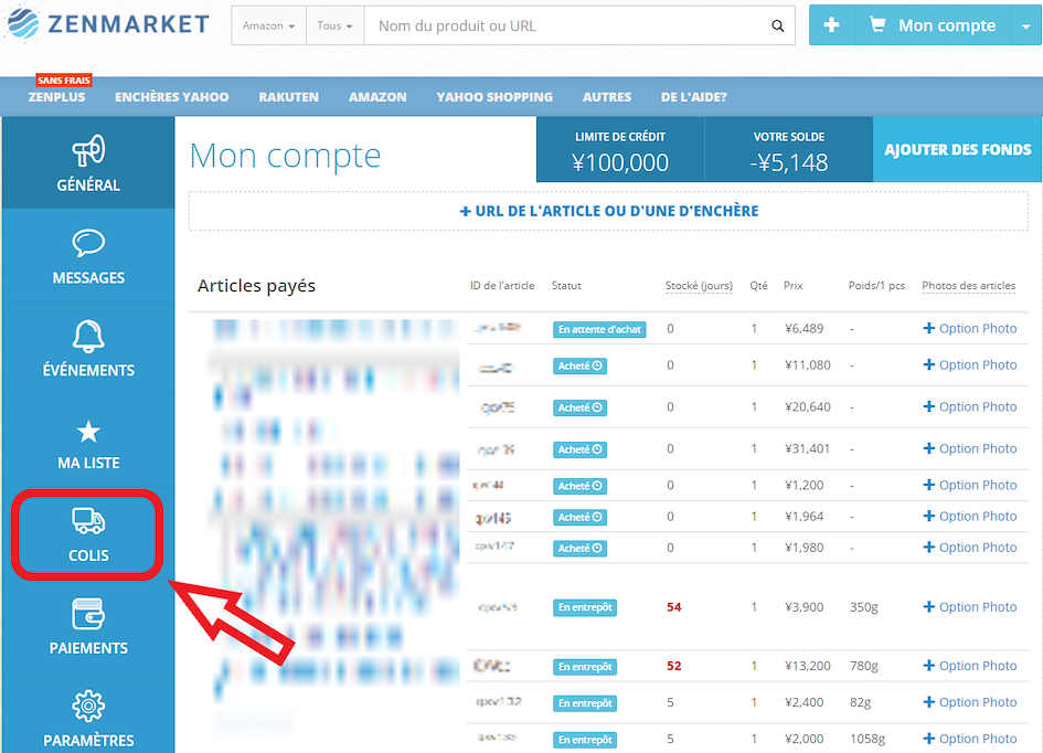 Voir ses colis ZenMarket
