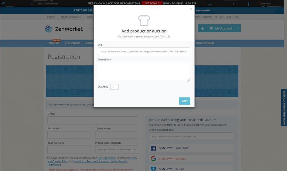 Add items in your Zenmarket account
