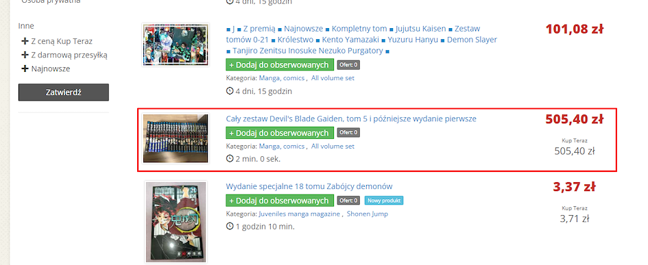 Szukaj mangi po wynikach