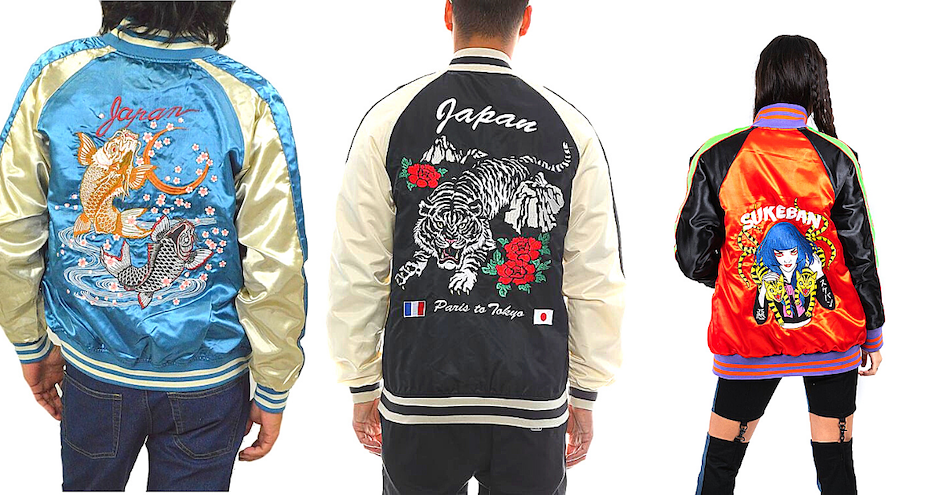 Sukajan avec poissons ou drapeaux en cuir