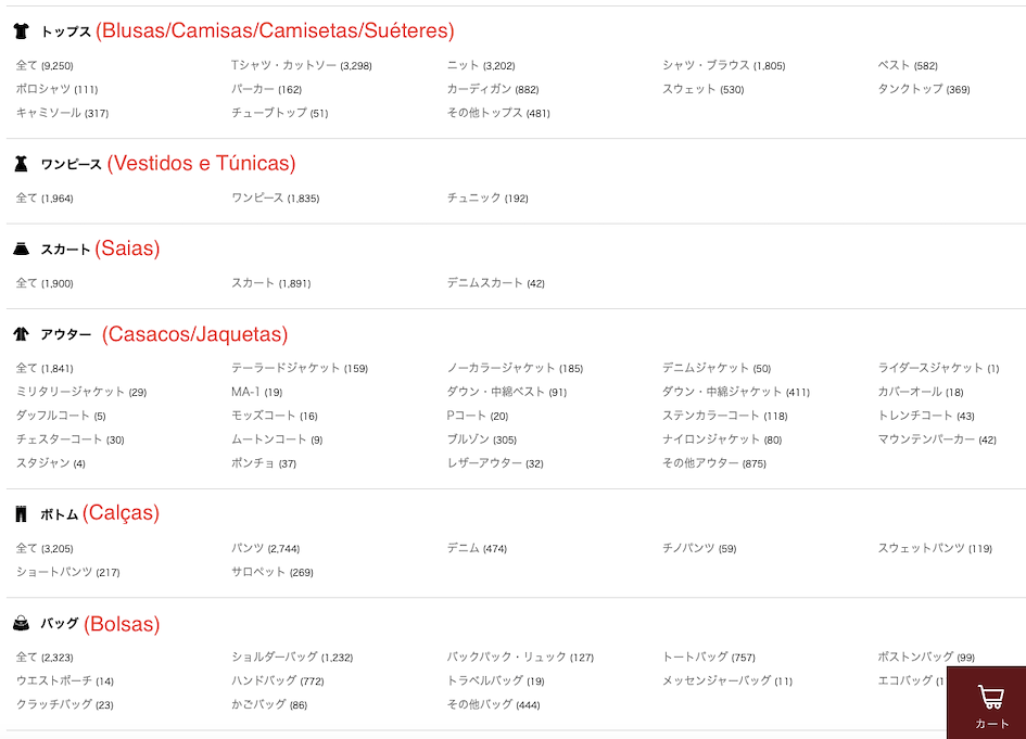 categorias de roupas no site da urban research