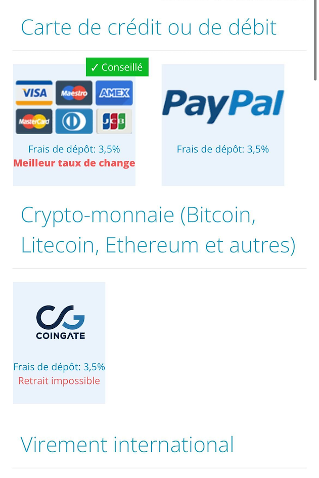 Choisir un moyen d'ajouter des fonds sur ZenMarket