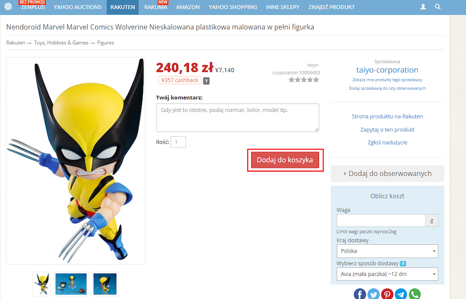 Dodaj produkty do koszyka na Rakuten z Zenmarket!