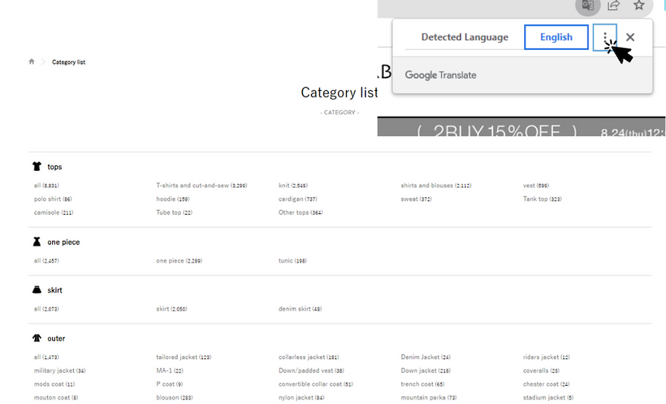 screenshot demonstrating how to use the google translate feature on webpage