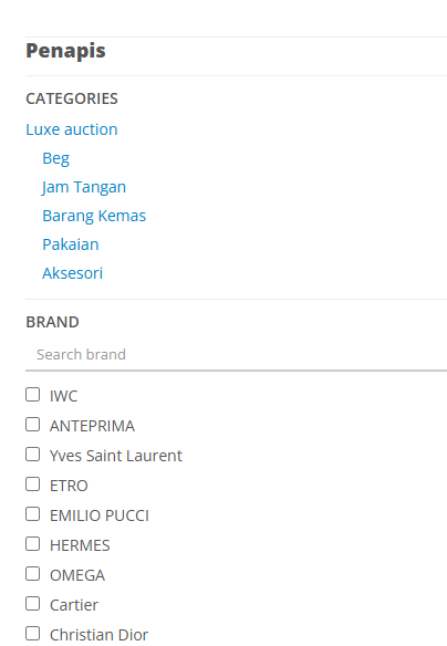 Pilihan penapis Luxe Auctions