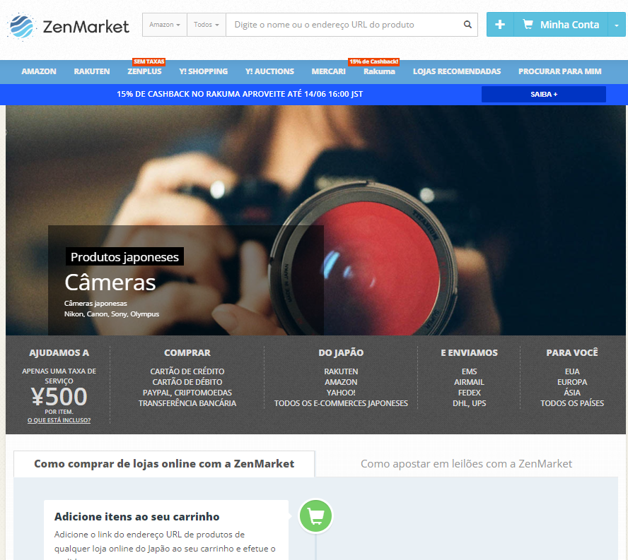 Página inicial da ZenMarket