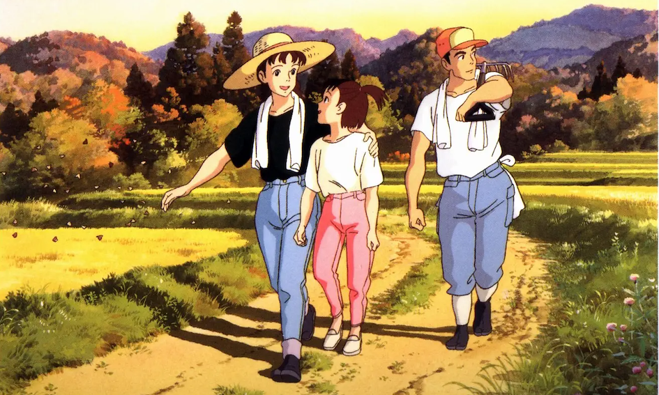 Scène champêtre du film d'animation Souvenirs Goutte à Goutte du Studio Ghibli