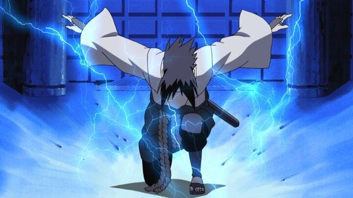 Sasuke Uchiha rodeado con poder