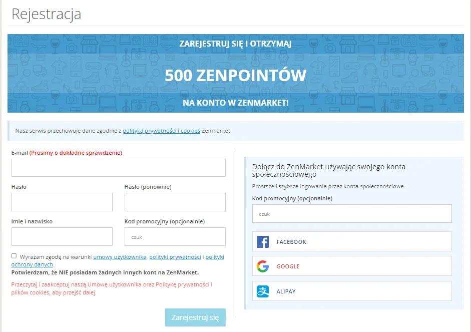 rejestracja na zenmarket