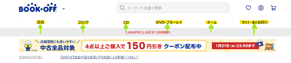 BookOff Product Categories