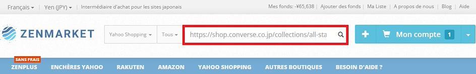 Copier l'URL d'un produit Converse Japon pour la coller dans la barre de recherche ZenMarket