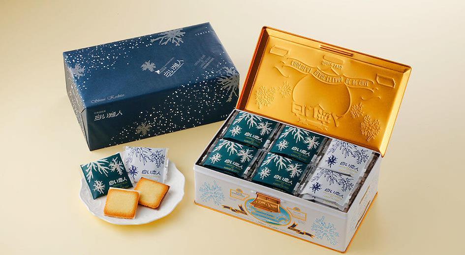 Shiroi Koibito on display with its gift box. Photo courtesy of Sapporo Travel.