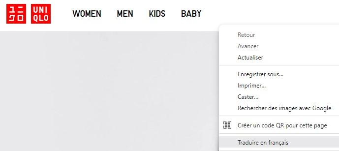 Traduire le site japonais d'Uniqlo
