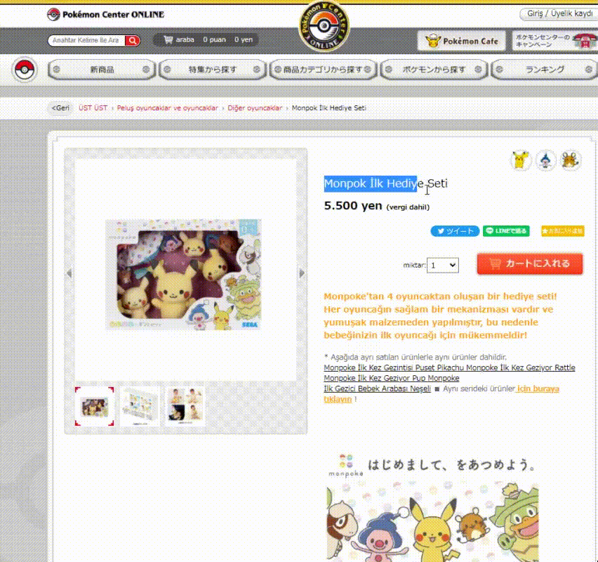 ZenMarket ile PokemonCenter Alışverişi
