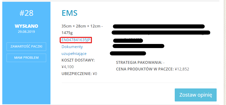 Jak znaleźć numer śledzenia na ZenMarket