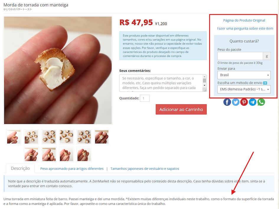 Site ZenMarket com o produto da Minne