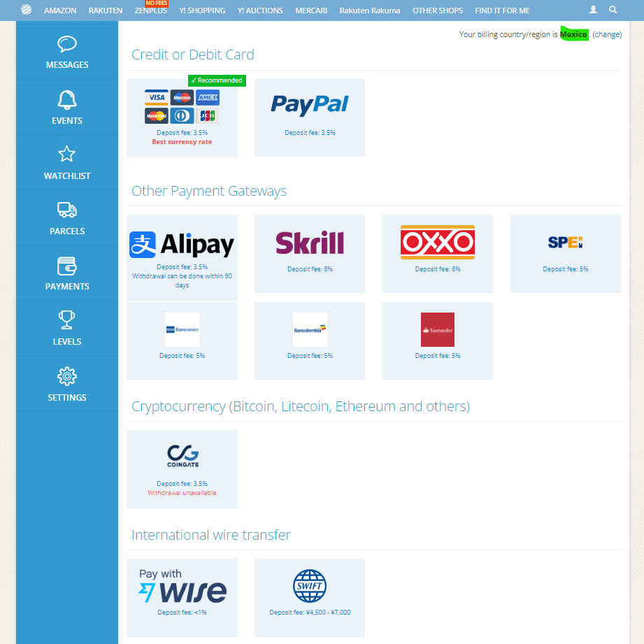 payment methods for mexico zenmarket