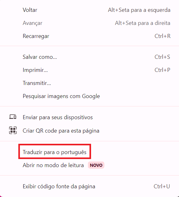 Imagem demostrando como traduzir o site para o português