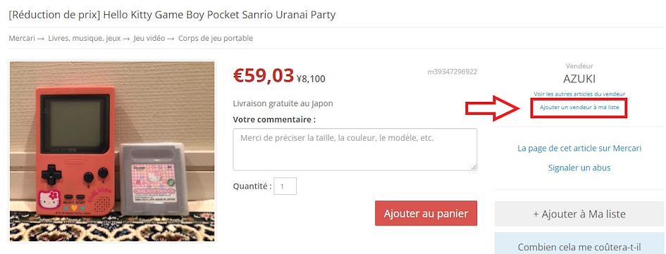 Ajouter un vendeur à la liste de suivi ZenMarket