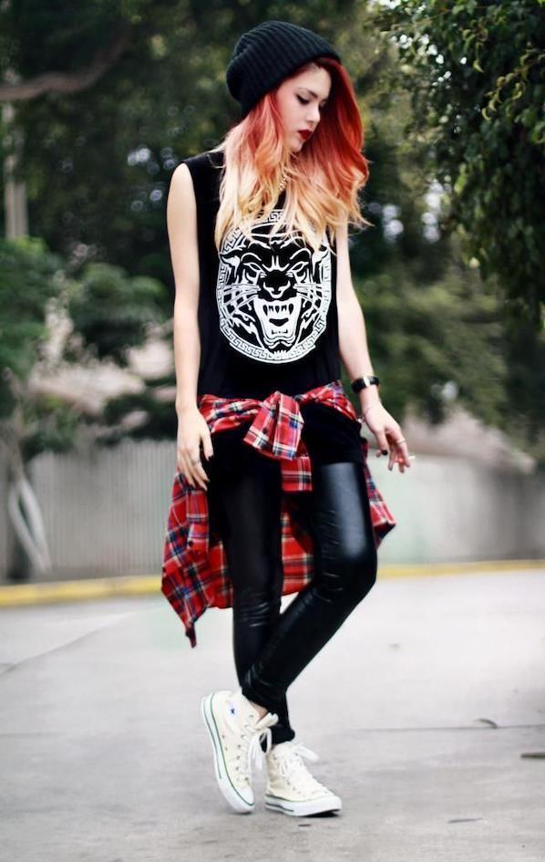 Punk girl shirt around waist