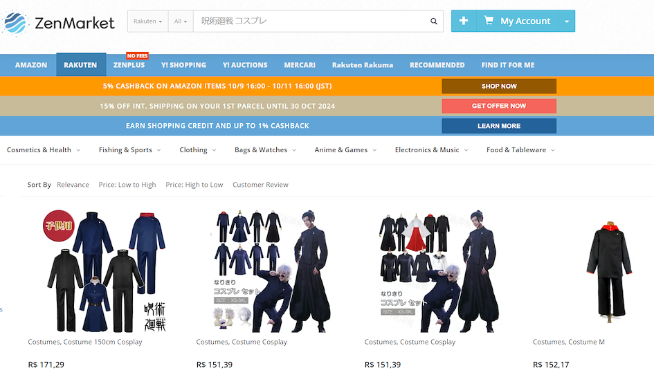 Pesquisa de Halloween de Jujutsu Kaisen na Amazon Jap&atilde;o via ZenMarket