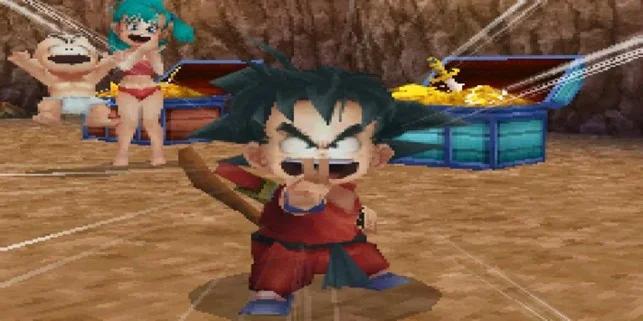 Screenshot di Dragon Ball Origins, Goku festeggia con Peace sign