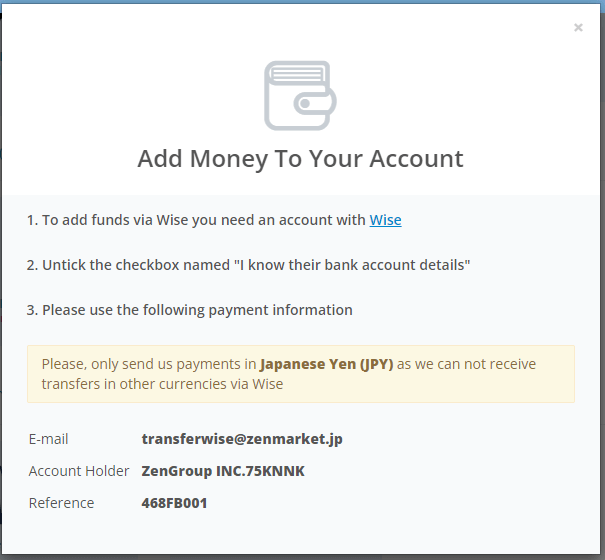 Adding Funds to Zenmarket with Wise