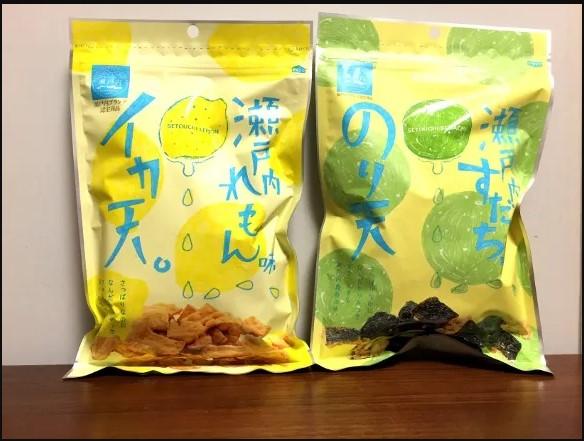Package of Squid Amasetouchi and Nori Amasetouchi Sudachi Flavors. Photo courtesy of Rocket News 24.