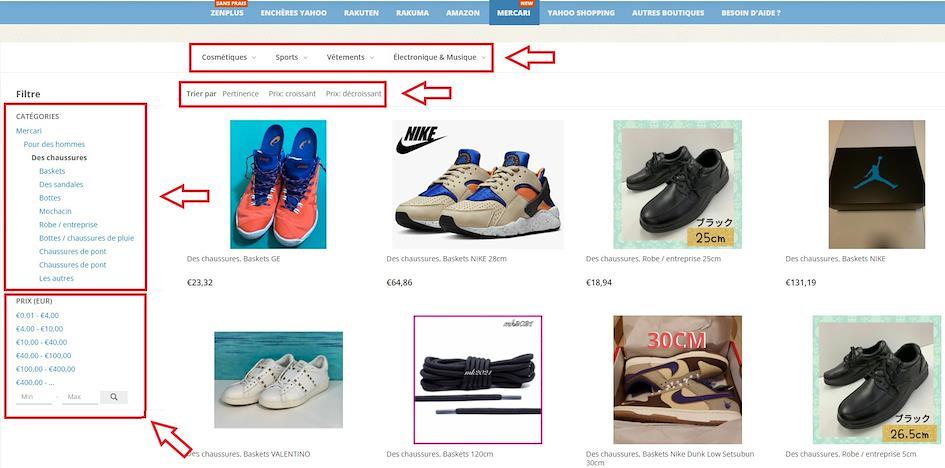 Catégories Mercari avec ZenMarket