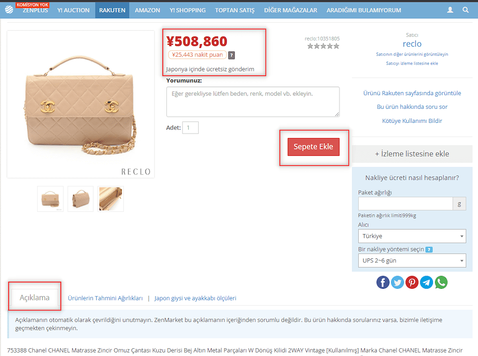 ZenMarket Marka Lüks Çantanı Sepete Ekle