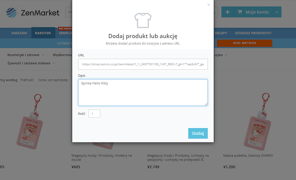 dodawanie produkty do koszyka