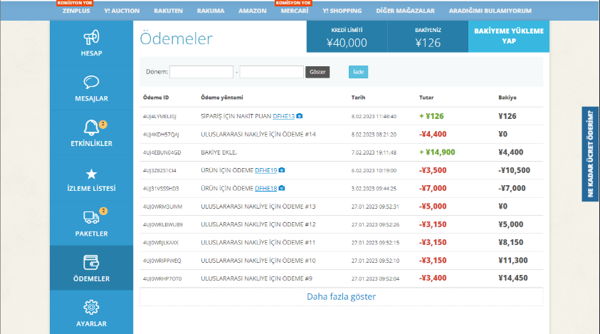 ZenMarket hesabındaki nakitpuan aidesinin hesaba yansıması