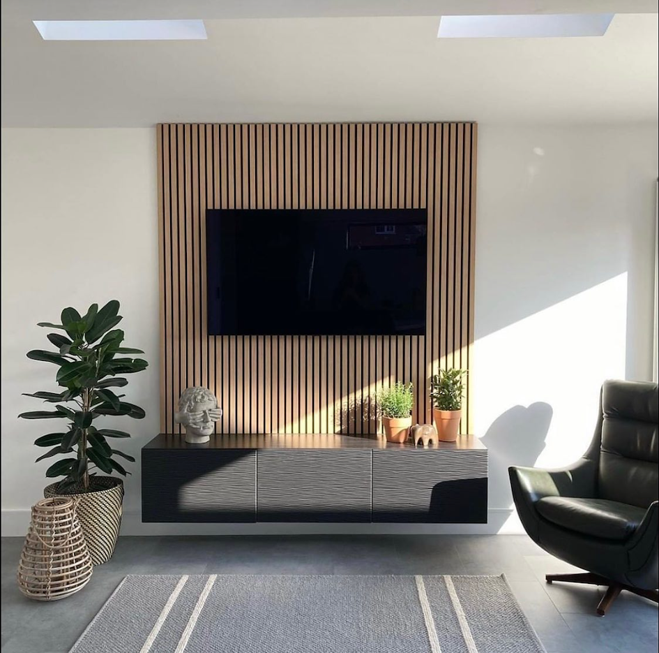Rak Television dari Wood Slat