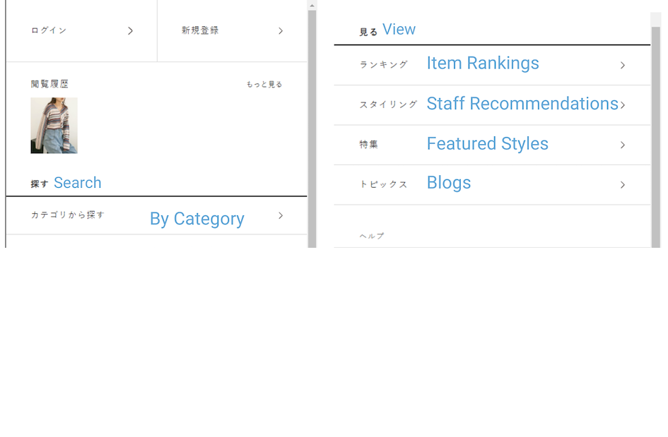 Urban Research website showing items by categories