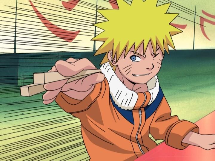 naruto apuntando con lo palitos chinos