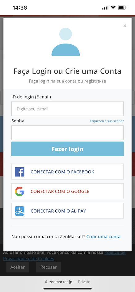 Acessar ZenMarket com Conta Google
