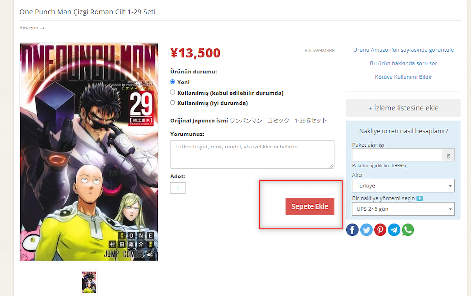 5. Adım Japonya'dan orijinal manga satın al