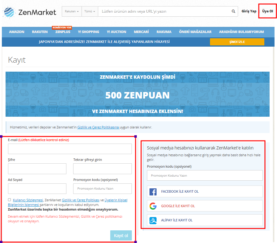 ZenMarket Kayıt Ol