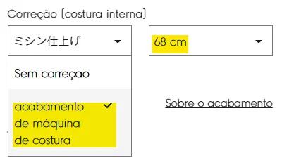 Escolha de ajuste na peça escolhida