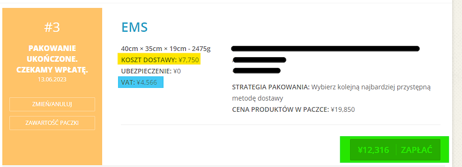 zakładka Paczki strony Moje konto