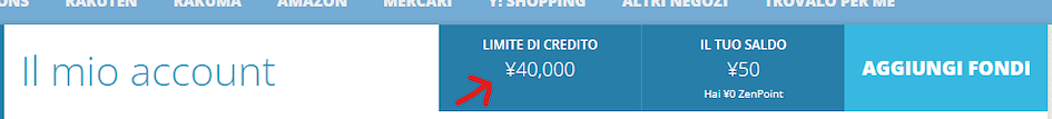 schermata limite di credito ne il mio account