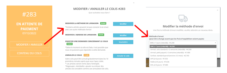 Modifier méthode d'envoi