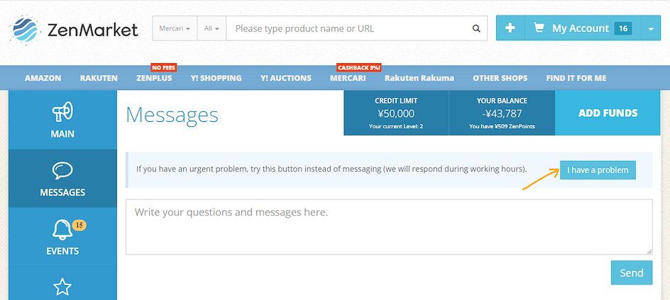 02 ZenMarket Account Messages Problem Button