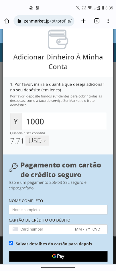Pagar com Google Pay no ZenMarket