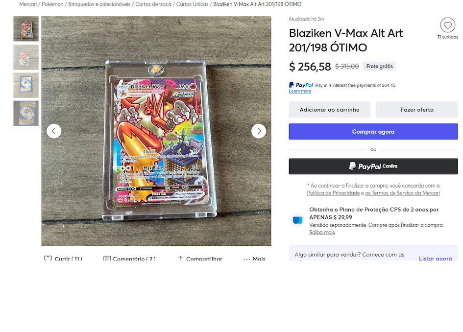 Interface de an&uacute;ncio no Mercari