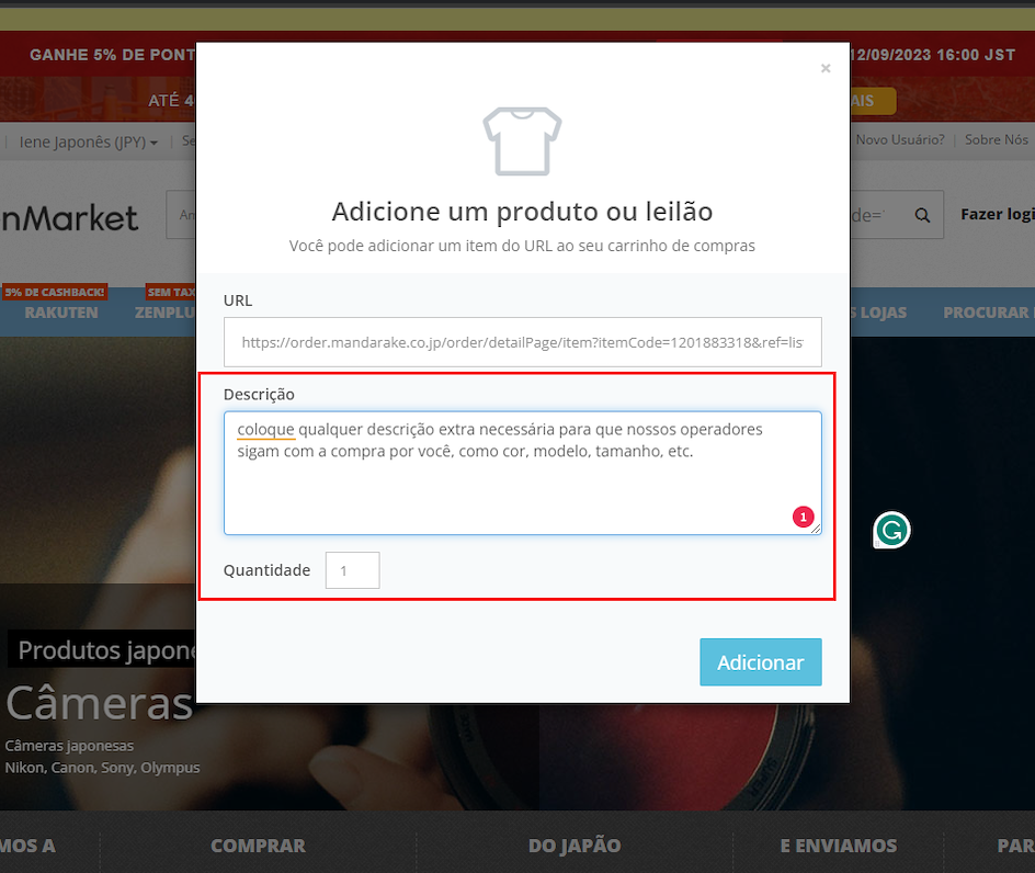 preencha o formulário e adicione ao carrinho