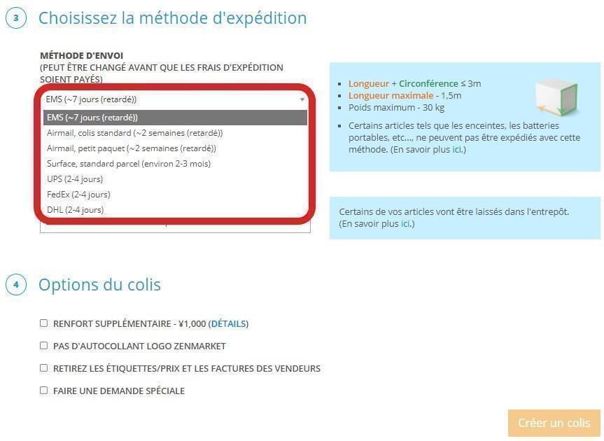 Méthode d'expédition sur ZenMarket