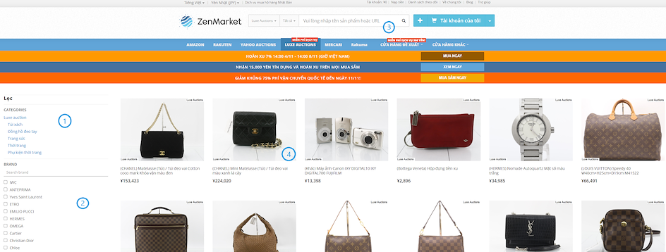 T&igrave;m kiếm tr&ecirc;n Luxe Auctions qua ZenMarket