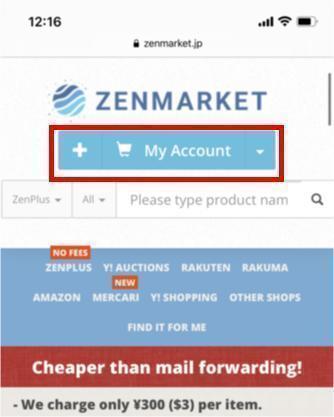 screenshot from zenmarket website highlighting 'my account' feature
